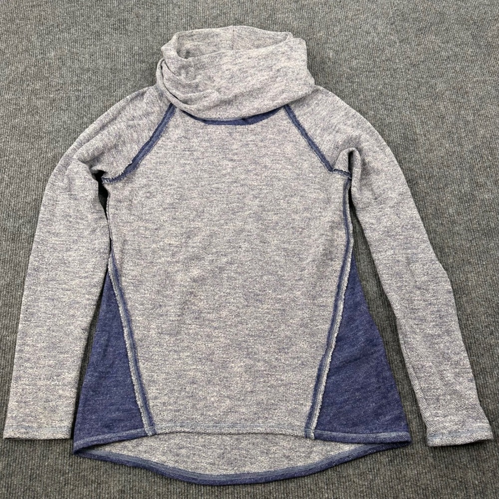 KUHL Nova Cowl Neck Pullover M Sweater Heathered Raglan Blue Outdoor Wool Blend